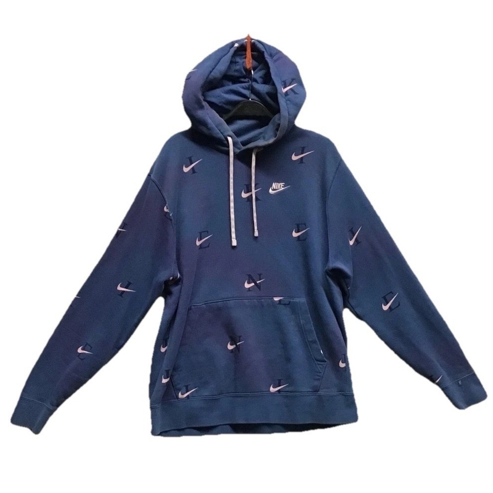 NIKE AIR SPORTSWEAR AOP SWIRL FLEECE PULLOVER HOODIE BLUE sz L